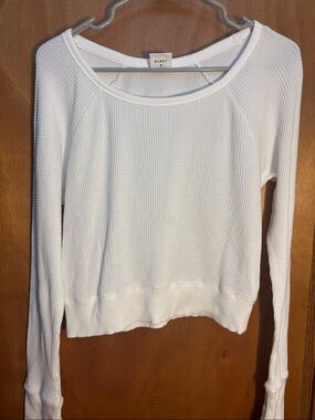 aerie White Waffle-Knit Long Sleeve Scoop Top